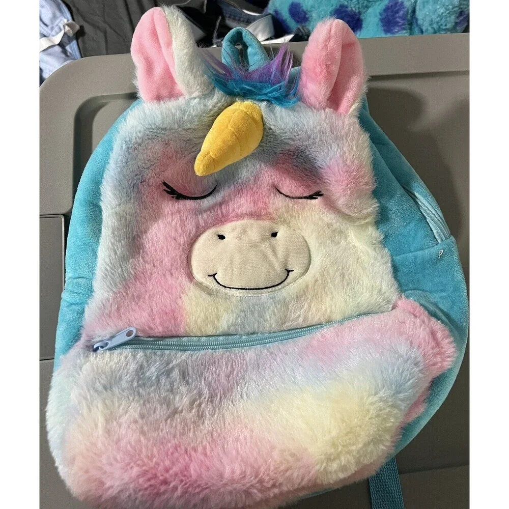 Fuzzy Unicorn Backpack Pastel Colors *Tiny White Mark